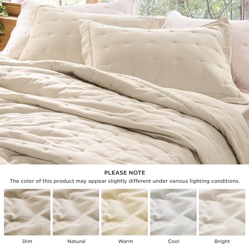 Bedsure Linen Quilt Queen Size, Cotton Linen Blend Queen Quilt Sets Linen Bedspread with Natural Wrinkles-Queen Cotton Linen Bedding Set 3-Piece for All Seasons-White (90x96)
