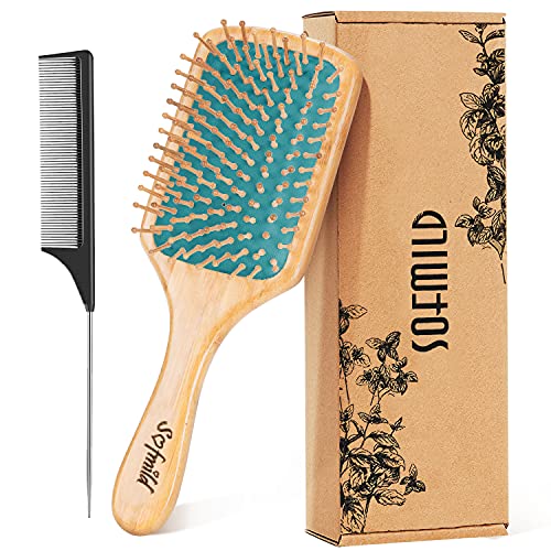 Sofmild Hair Brush-Natural Wooden Bamboo Brush Detangle Paddle Hairbrush for Women Men and Kids Massage Scalp Increase Hair Growth