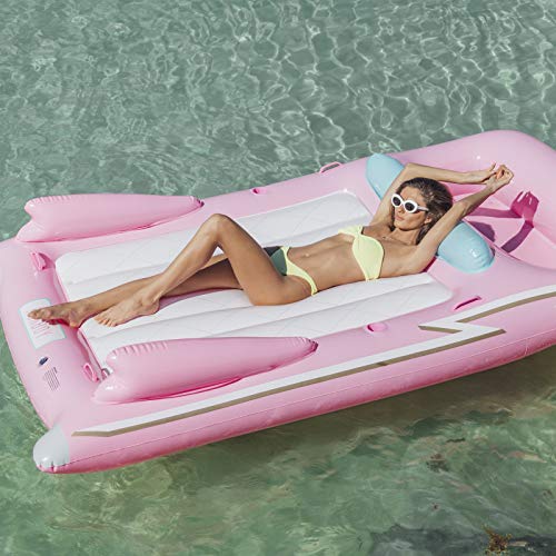 FUNBOY Giant Inflatable Luxury Pink Retro Convertible Classic Sports Car Pool Float, Two Cupholders for Summer Pool Parties and Entertainment