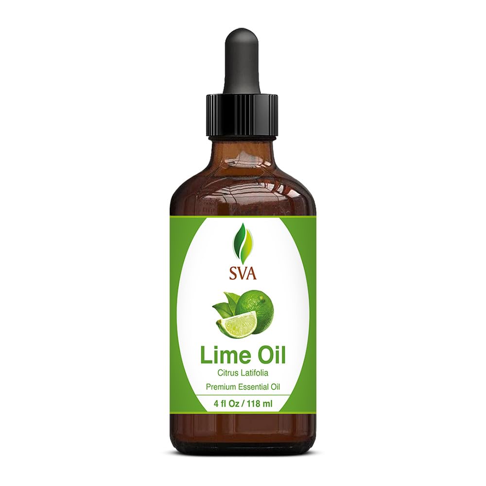 SVA Lime Essential Oil – 4 Fl Oz – 100% Natural Lime Oil - for Diffuser, Hair Care, Face, Skin Care, Aromatherapy, Scalp and Body Massage, Soap and Candle Making - with Dropper