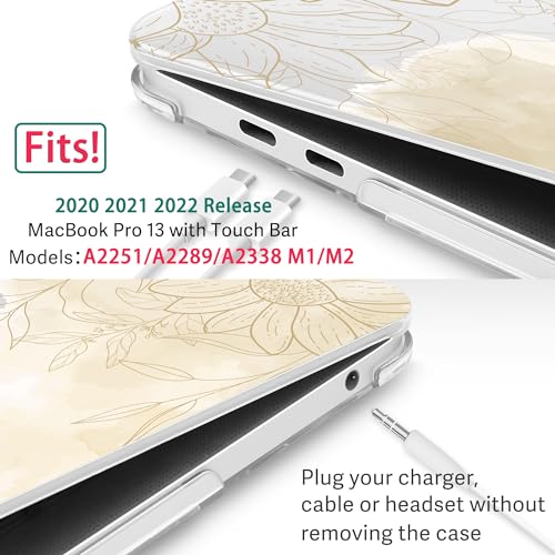 Tuiklol Compatible with 2022 MacBook Pro 13 Inch M2 Clip, 2021 2020 Release M1 A2338 A2289 A2251, Hard Shell Case for MacBook Pro 13" with Touch Bar Fits Touch ID and Retina Display, Flower Leaf