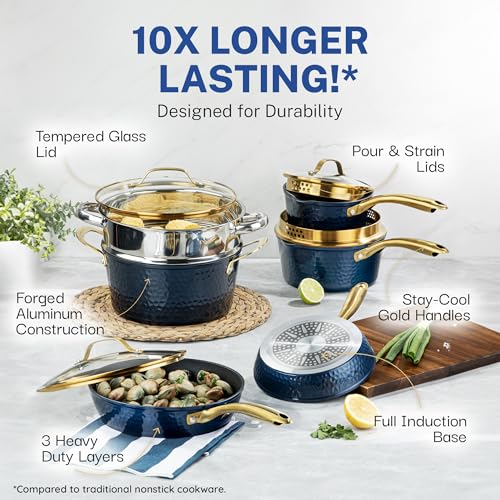 Granitestone 8 Inch Non Stick Frying Pans Nonstick Frying Pan Skillet Nonstick Pan, Non Stick Pan, Induction Pan, Kitchen Pans, Cooking Pan, Ceramic Pan for Cooking, Dishwasher Safe, Navy Blue
