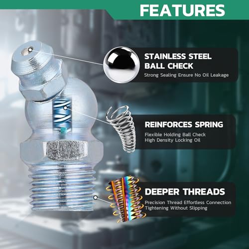 OURU 120PCS SAE Grease Fittings Assortment,NPT 1/4" 1/8" Zerk Grease Fittings Kit Straight 45 90 Degree Grease Nipple