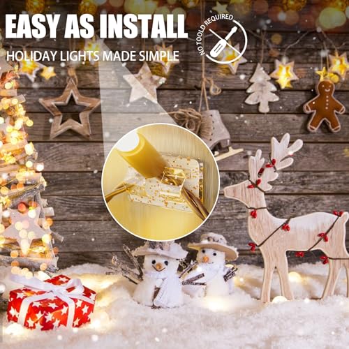 Keviyi Hooks for Outdoor String Lights Clips: 25Pcs Heavy Duty Cable Clips with Waterproof Adhesive Strips for Hanging Christmas Light - Outside UV-Resistant Clear Sticky Cord Holders Rope Organizer