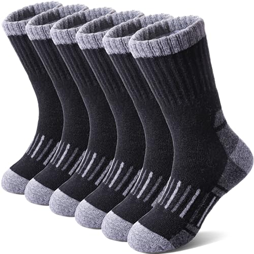 NOCIN COLOR Kids Merino Wool Hiking Socks Boys Girls Toddlers Thermal Winter Warm Boot Thick Cushion Socks 6 Pairs (6 Pairs Black A,4-7 Years)