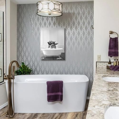 Funny Bathroom Decor Wall Art Black and White Canvas Prints Two Bears Fighting in Bathtub Rustic Style Animal Poster Artwork for Bathroom Powder Room Restroom Decoration Farmhouse Wall Decor 12x16inch