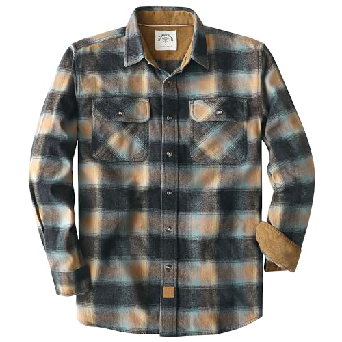 Dubinik® Mens Flannel Shirt Long Sleeve Button Down Plaid All Cotton Soft Brushed Flannel Shirt for Men Utility Casual Shirt Navy Blue White