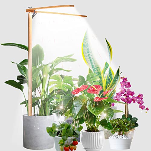 bodkar Wooden Grow Lights for Indoor Plants Full Spectrum, Slim Indoor Plant Growing Light with 6000K White Red LEDs 2-Head (Without Timer/Dimming)