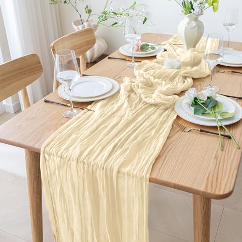 Xiomot 2PCS Table Runner Cheesecloth 10FT Sage Green Boho Gauze Cheese Cloth Rustic Sheer Table Runners for Wedding Bridal Baby Shower Party Decoration