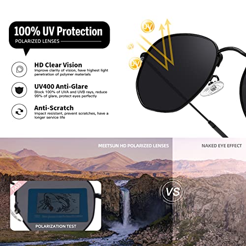 MEETSUN Polarized Hexagon Sunglasses for Women Men Polygon Square Sun Glasses UV400 Protection Metal Frame Black-Gray
