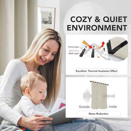 Deconovo Room Darkening Curtains, Window Drapes with Line Foil Print for Loft, Grommet Home Decor Panels, Beige, 42W x 45L Inch, 2 Panels