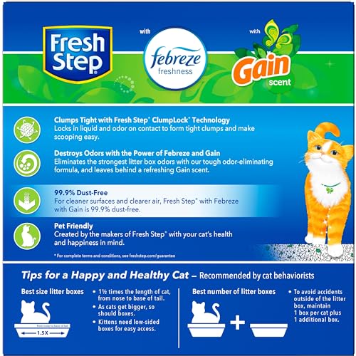 Fresh Step Clumping Cat Litter with Febreze Gain Scent, Long Lasting Odor Control Kitty Litter with Activated Charcoal, Low Dust Formula, 14 lb