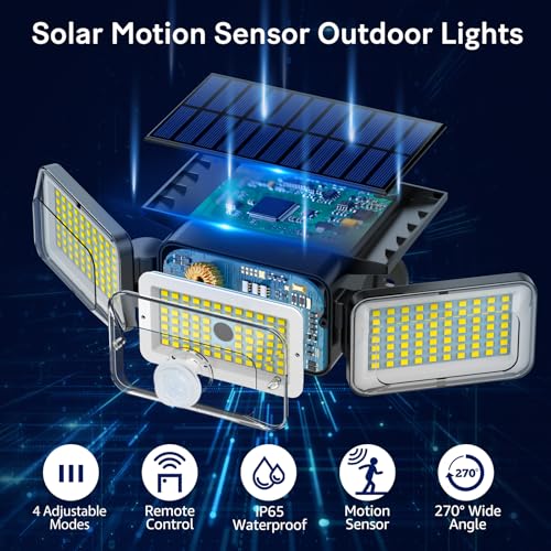 Mokot Solar Lights Outdoor, 218LED 2500LM Solar Motion Sensor Outdoor Lights, IP65 Waterproof Solar Powered Flood Security Lights for Garden Patio Yard House Outside- 2Pack