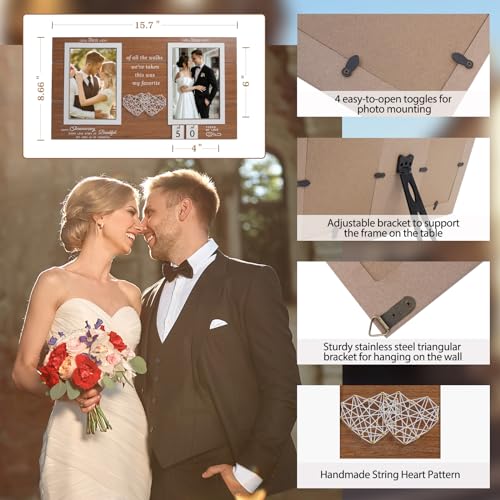 Then and Now Anniversary Picture Frame, 1-99 Years Wedding Gift Ideas, Engagement Bridal Shower Gifts, 25th Anniversary Wood Double Photo Frame for Couple, 4x6 Inches Photos