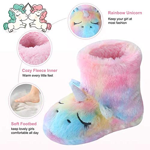 Girls Kids Unicorn Slippers Booties Home House Slippers Boots Toddler Cute Plush Fleece Warm Cartoon Indoor Outdoor Slip on Fluffy Booties Rainbow Shoes for Boys Girls Pink (12-13) 13-14 Little Kid