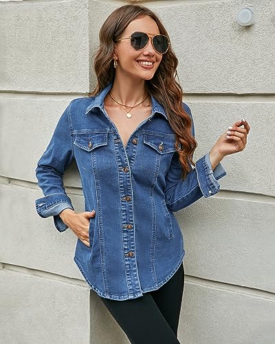 luvamia Women'S Jean Jacket Denim Outfit For Women Black Button Down Shirt Women Shackets For Women Fall Outfits For Women Denim Long Denim Jackets Size 3X-Large Size 24 26