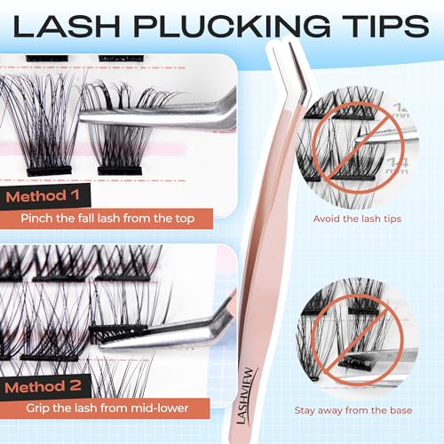 LASHVIEW Self Adhesive Eyelashes,D Curl Press On Lash Clusters Kit Pre Glued Eyelash Clusters with Applicator,No Glue No Remover Needed DIY Lash Extension Kit 10-16mm (N01 60Pcs)