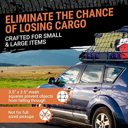 Grit Performance Cargo Net for SUV - 3 x 4 Foot, Heavy-Duty, Mesh Square Bungee Netting with 12 Hooks, 12 Black Clips and Storage Bag - Holds Small and Large Loads