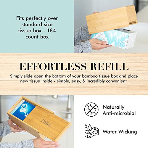 JUSK Design Tissue Box Holder - Modern, Minimalist, and Durable Wooden Tissue Box with Sliding Bottom, Easy-Refill - Premium-Quality Bamboo Tissue Box Cover, Fits 184-Count Box, Rectangular, Pack of 2