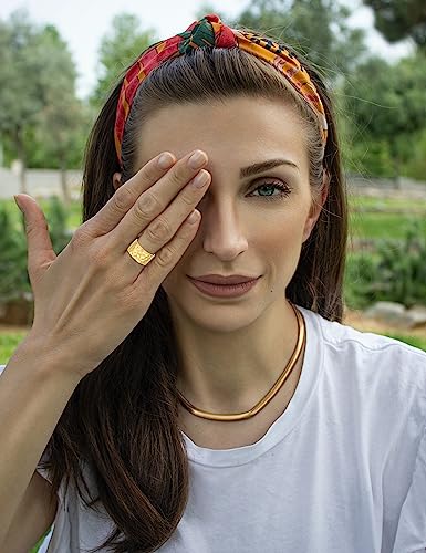 RLMOON 18K Gold or Silver Plated Wide Band Rings 12MM Thumb Ring for Women Men Thick Simple Plain Band Ring High Polished Comfort Fit Size 6-11 (Gold Hammered Ring, 7)