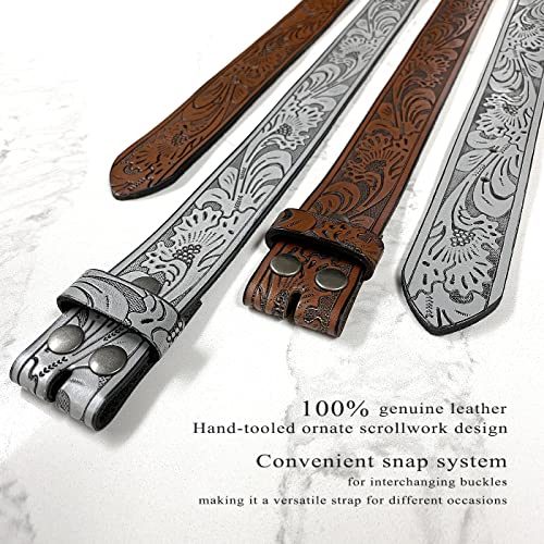 B6670-N Vintage Butterfly Embossed Genuine Leather Full Grain Casual Belt Strap 1-1/2"(38mm) Wide (Brown, 32)