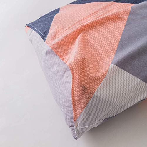 YuHeGuoJi Pink Navy Striped Duvet Cover Queen 100% Cotton 3 Pcs Set 1 Modern Decorative Zigzag Chevron Pattern Duvet Cover with Zipper Ties 2 Pillowcases Farmhouse Peach Geometric Bedding Set