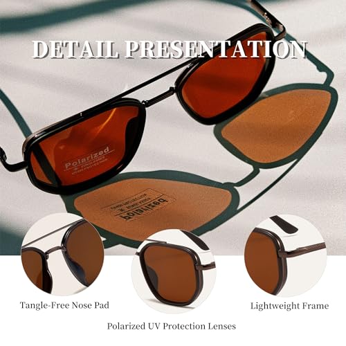 BOBUXLIIN Retro Pilot Sunglasses for Women Square Polarized UV400 Protection Tangle-Free Design