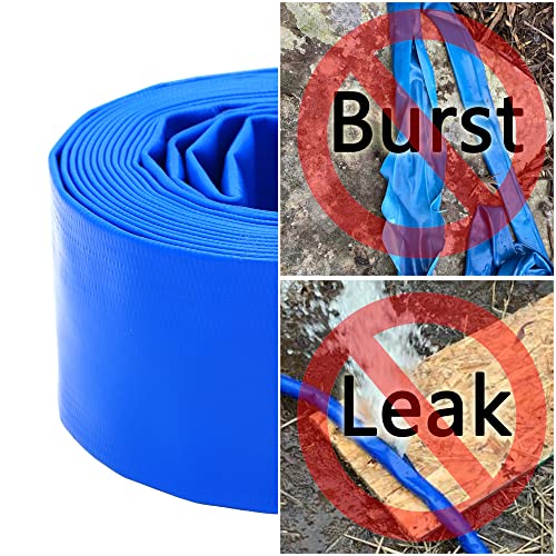 DAVCO 3" x 100 ft Pool Backwash Hose, Heavy Duty Reinforced Blue PVC Lay Flat Water Discharge Pump Hoses For Swimming Drain Pools and Clean Filters,with 1 Clamp
