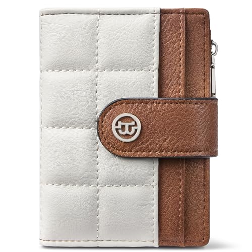 BOSTANTEN Small Wallet for Women Leather RFID Blocking Card Holder Bifold Compact Wallets With Zipper Coin Pocket Beige&Brown
