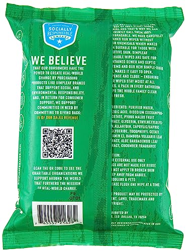 Simpleaf Flushable Wet Wipes Cucumber Eco-Friendly, Paraben & Alcohol Free | Hypoallergenic & Safe for Sensitive Skin | Soothing Aloe Formula | (4 x 25 Counts Convenient Pack) 100 Counts Total