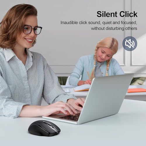 TECKNET Wireless Mouse Rechargeable, 2.4G Silent Mouse, Quiet Click, 6 Adjustable 4800 DPI, Cordless Computer Mouse, Ergonomic Mouse for Laptop, 6 Buttons USB Mouse for Chromebook, Ergo Grip - Black