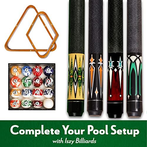 Iszy Billiards Pool Cue Rack - Billiard Pool Stick and Ball Holder Only - 100% Wood Wall Mount Holds 6 Cues and 16 Balls - Pool Table Accessories, Oak