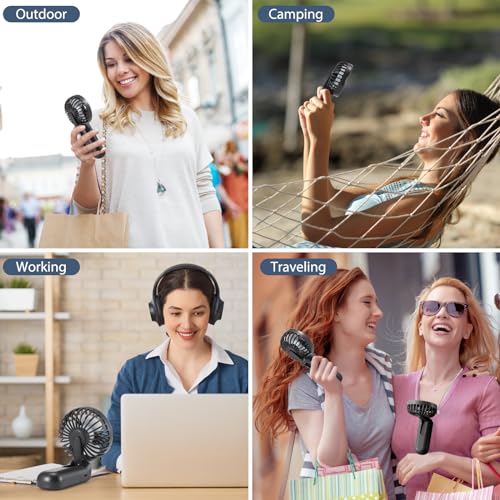 Leimaq Handheld Mini Fan, Handheld/Neck/Desk 3 in 1 Small Portable Fan USB Rechargeable, 3000mAh Battery Operated Fan with LED Display, 180° Foldable Fan with 5 Speed Wind (Black)