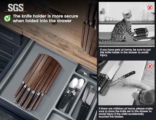 SYOKAMI Knife Set 7 Piece Japanese Style Kitchen Knife Set With Foldable Magnetic Block Razor-Sharp High Carbon Stainless Steel Knives Set for Kitchen with Anti-slip Ergonomic Handle