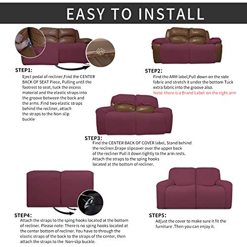 Easy-Going 4 Pieces Oversized Recliner Stretch Sofa Slipcover Sofa Cover Furniture Protector Couch Soft with Elastic Bottom Polyester Spandex Jacquard Fabric Small Checks Greyish Green, X-Large