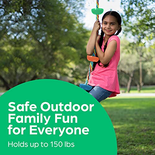 Jungle Gym Kingdom Tree Swing for Kids - Single Disc Seat and Brown Climbing Rope Set w/Carabiner and 4 Foot Strap - Treehouse and Outdoor Playground Accessories - Blue