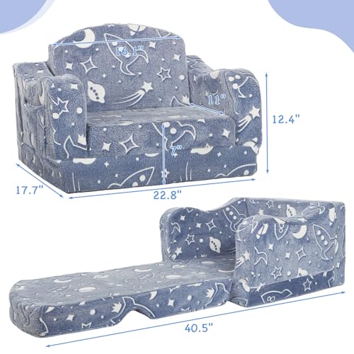 Thick Comfy Toddler Chair and Couch for Kids,2-in-1 Soft Plush Fold Out Sofa for Children,Convertible Couch to Lounger for Toddler