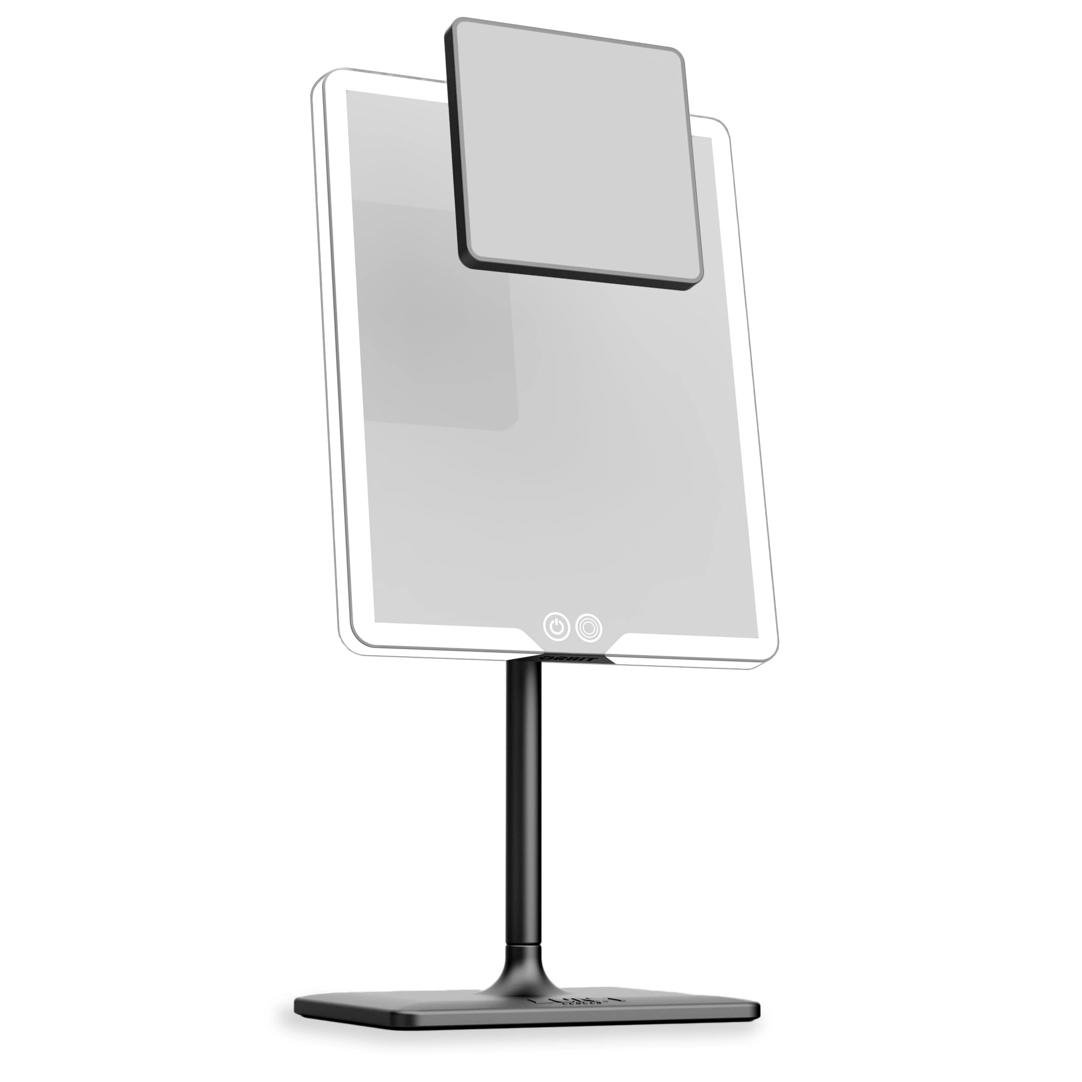LUNA London Orbit Mirror | Vanity Mirror with Lights, Makeup Mirror, LED Lighted Desk Mirror with Light for Tabletop 7X 1X Magnification Dimmable and Rechargeable | Phantom Black