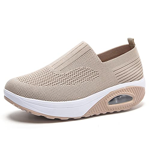YING LAN Women Platform Sneakers Air Cushion Slip-on Walking Shoes Breathable Nursing Orthopedic Wedge Shoes Adjustable Mary Jane C-Black