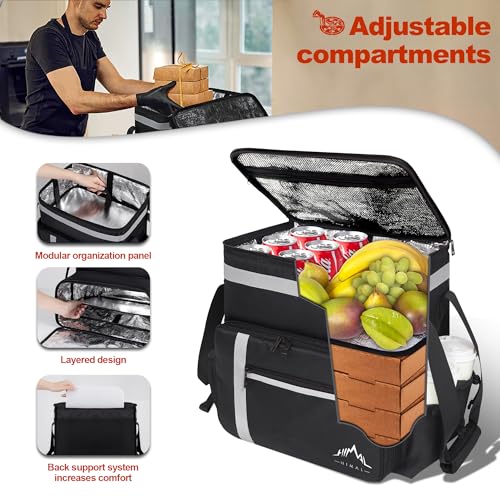 GoHimal Food Delivery Backpack,insulated food delivery bags for Delivery Bike,Large Pizza Delivery Bag for HOT/COLD with 4 Pockets Reflective Perfect for Uber Eats,Camping & Beach