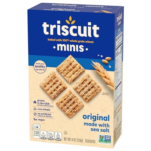 Triscuit Minis Original Whole Grain Wheat Crackers, Vegan Snacks, Bulk Snack Crackers, 6 - 8 oz Boxes