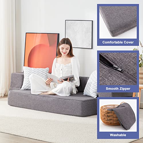 Lazyzizi Floor Sofa Bed, Convertible Sleeper Lounge Couch Folding Mattress with 2 Pillows & Washable Cover for Living Room, Guest, Playroom 8inches Twin