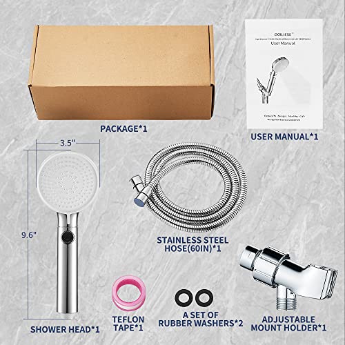 DOILIESE Shower Head with Handheld Shower Head with ON/Off Switch, 3-Modes High Pressure Shower Head with Hose, Chrome Finish
