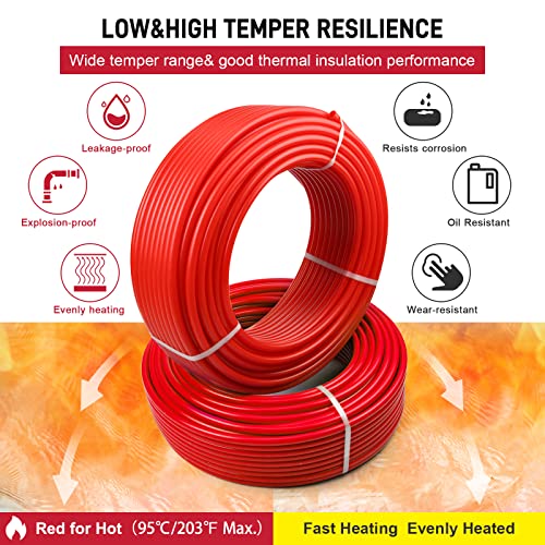 PEX Pipe 1/2 Inch 300ft 1 Rolls PEX Tubing EVOH PEX-B Pipe Oxygen Barrier Durable Leakage-Proof Flexible for Residential Water Lines in Homes PEX Radiant Heat Tubing(Red)