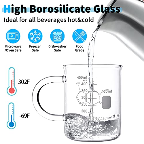 Caffeine Beaker Mug, Chemistry Coffee Mug 16 oz Borosilicate Glass, Measuring Graduated Beaker (450ml)