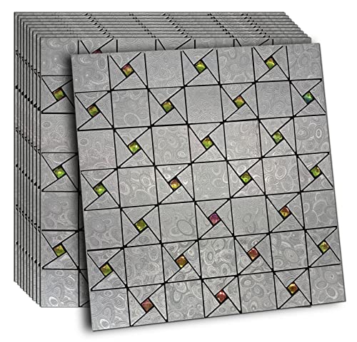 WEIMEISC 5 Sheets Small Triangle Peel and Stick Backsplash Tile for Kitchen, Self-Adhesive Mosaic Tile, Stick on Bathroom Vanities,Fireplace Décor, Laundry Table (Small Triangle Silvery)
