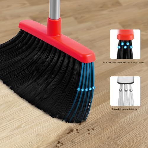 BSKLIN Heavy-Duty Broom and Dustpan Set for Outdoor Broom with Dust pan for Home Commercial Cleaning Supplies Angle Broom with Long Handle Perfect for Courtyard Garage Lobby Mall Market Street