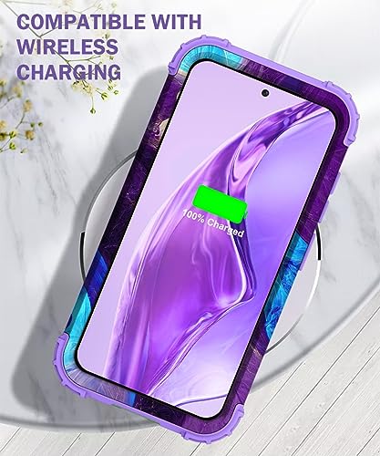 Hocase for Galaxy S23 Case, Shockproof Heavy Duty Protection Soft Silicone Rubber Bumper+Hard Plastic Hybrid Protective Case for Samsung Galaxy S23 (6.1" Display) 2023 - Blue Purple Marble