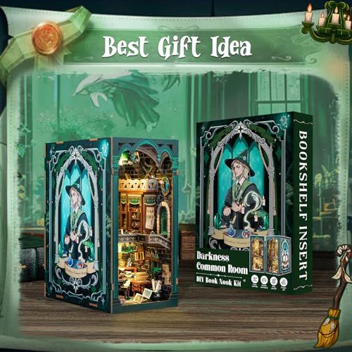 CUTEBEE Book Nook Kit - DIY Dollhouse Miniature House Kit Booknook for Adults and Teens, Tiny Magic House Bookshelf Insert Room Decor Model Build Gifts for Friends and Family (Darkness Common Room)