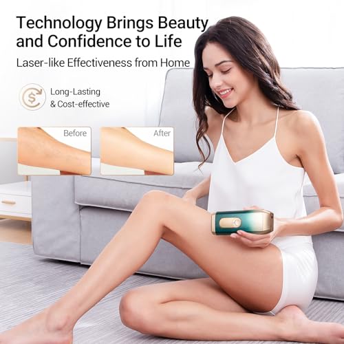 IPL Laser Hair Removal for Woman and Men,Sextupole Hair Removal Device with Ice Cooling Care Function, Visible Results in 2 Weeks, Laser Hair Removal Care Painless Safe Gentle at Home Full Body,Green